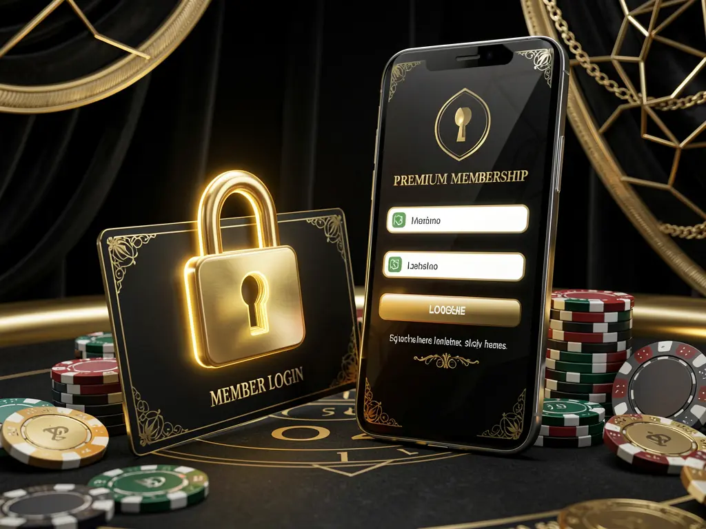 Premium 9999SL casino membership card next to a smartphone displaying a glowing lock symbol, surrounded by poker chips and coins on a black and gold luxury background
