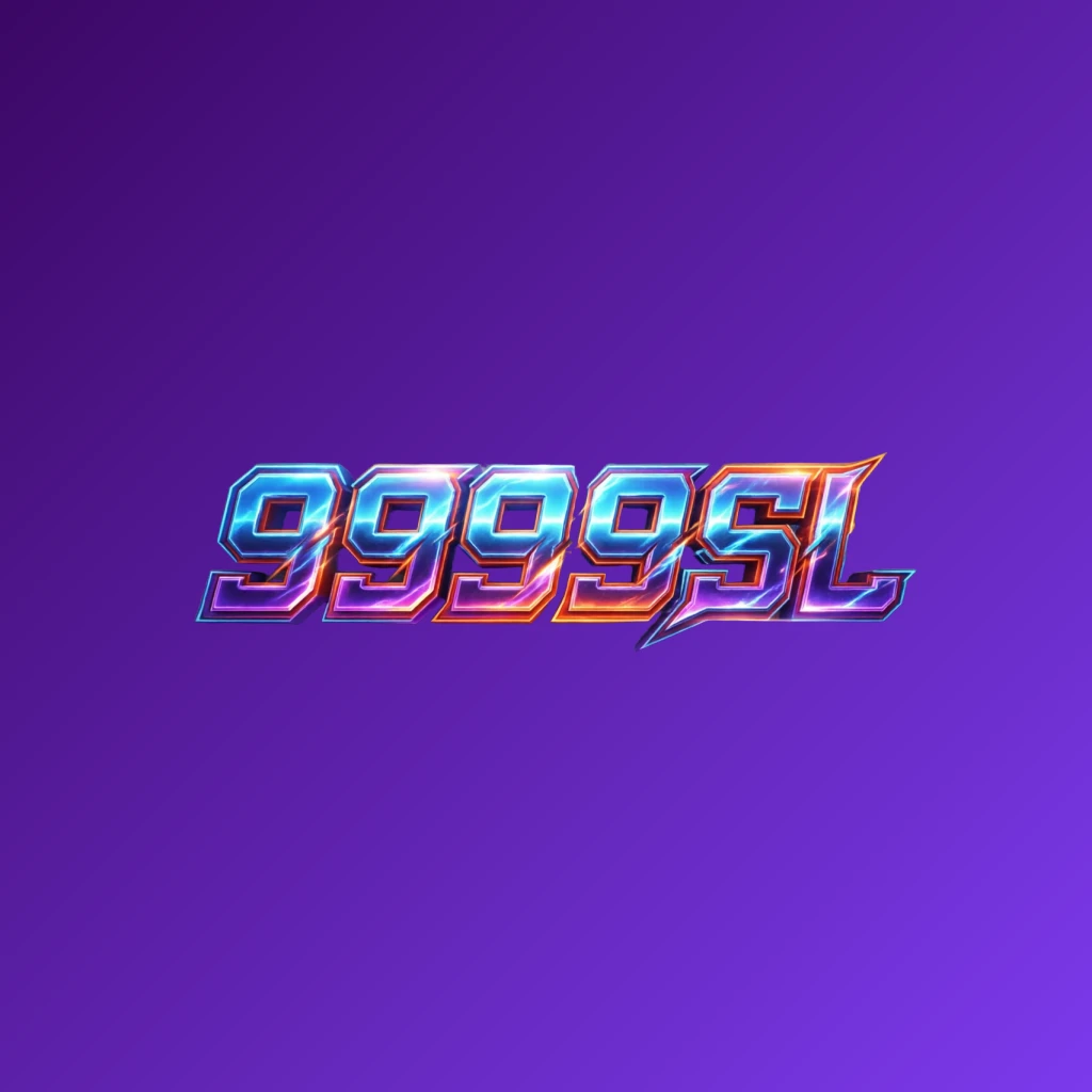 Bold 3D gaming logo with the text 9999SL in energetic colors, featuring a modern esports-inspired horizontal rectangular wordmark design with a transparent background for website header